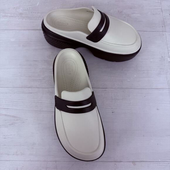 Crocs Stomp Loafers Womens 5 White Black Chunky Platform Y2K Slip On Waterproof - Picture 12 of 12